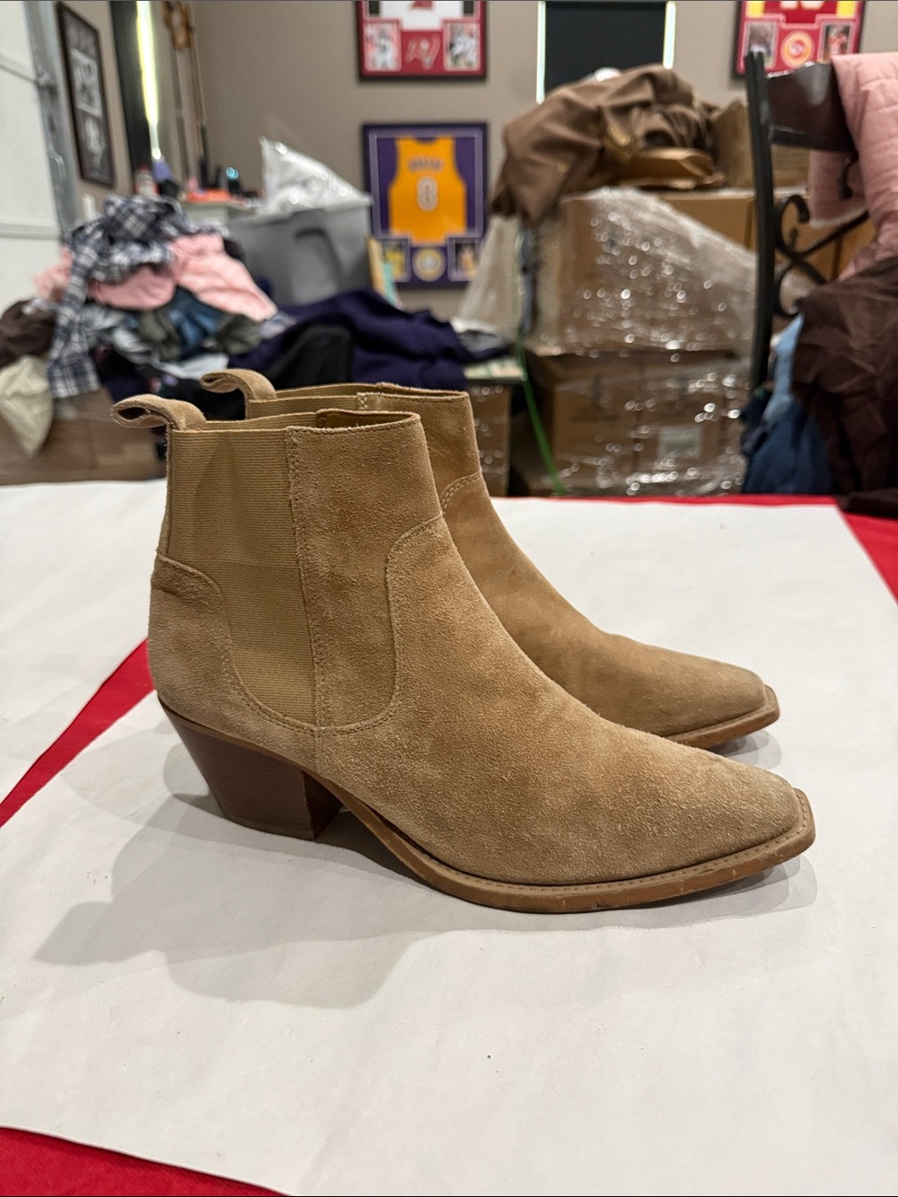 Everlane Tan Suede Chelsea Ankle Boots
